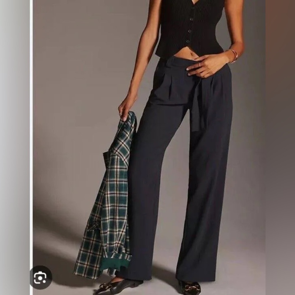 Anthropologie Maeve Blue Tailored High Waist Belted Trouser